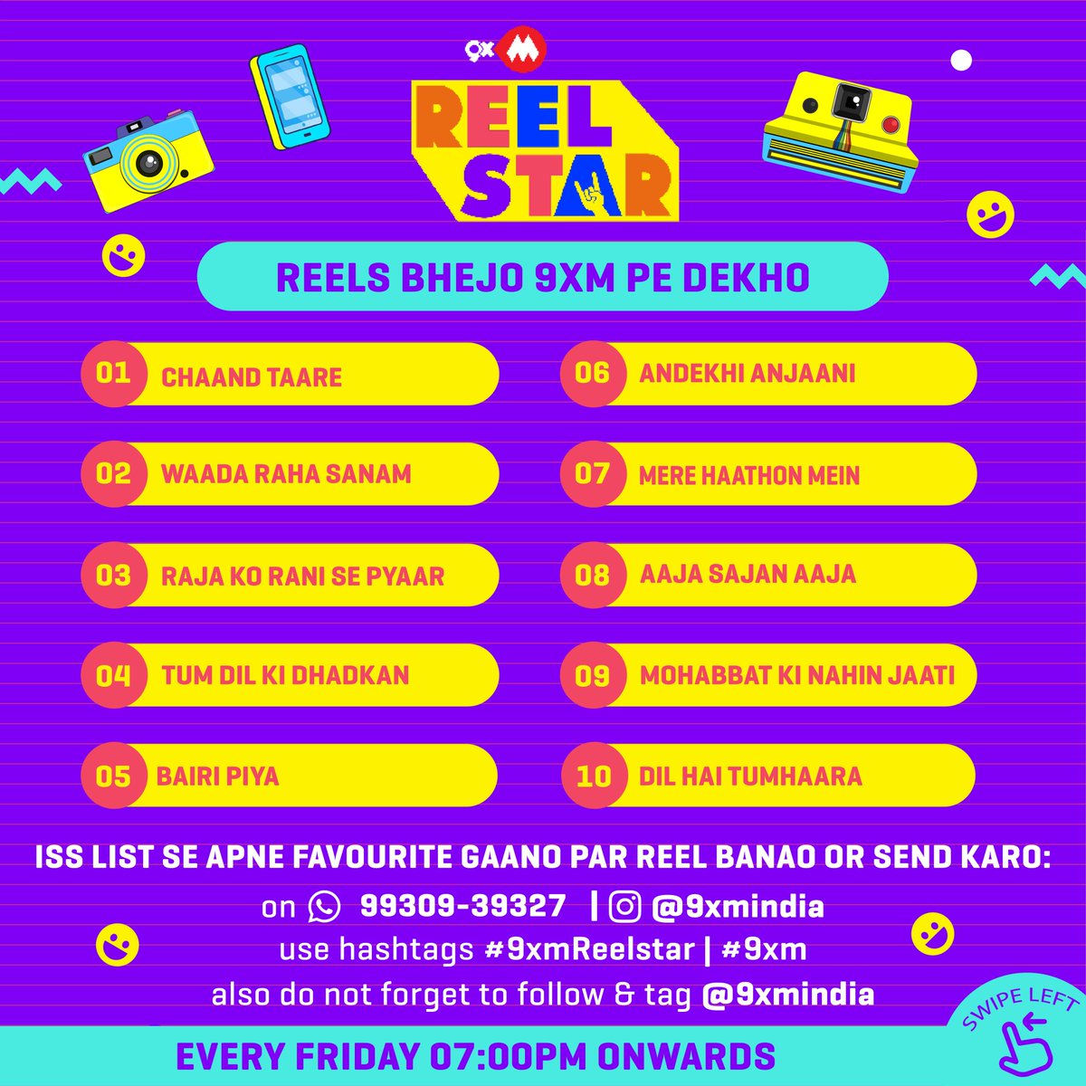 9xmHaqSe's tweet image. Yeh hai aapke iss hafte ke favorite 90's ke gaane, bhejo humein apne reels, aur paao mauka humare channel @9xmindia pe feature hone ka ❤️📺
.
Bhejiye apne reels 9930939327 is number pe and Use kijiye humara hashtag #9xmReelstar #9xm also don’t forget to tag and follow us❤
.
So