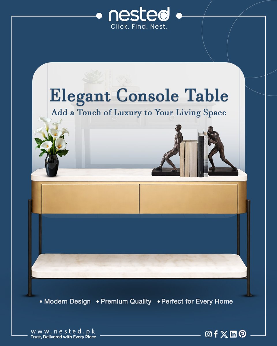 NestedPk's tweet image. Modern design. Premium quality. Your space just got an upgrade.

𝗖𝗼𝗹𝗹𝗲𝗰𝘁𝗶𝗼𝗻: Console Table

🛒 nested.pk
📲 Download our ap

#clickfindnest #HomeLuxury #consoletable #NestedPK