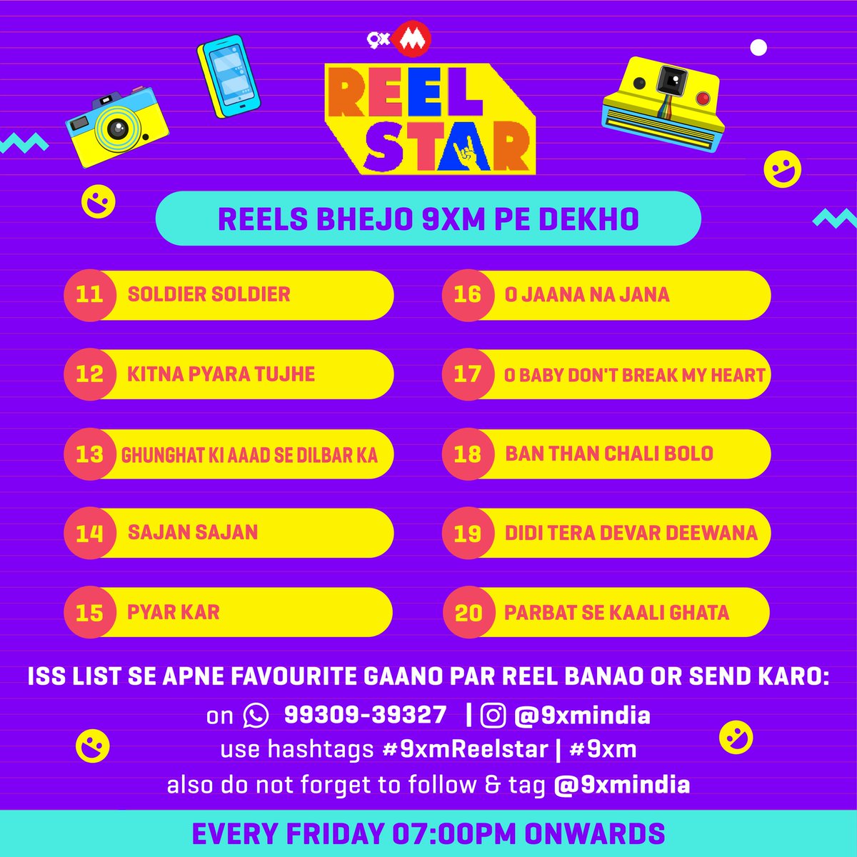 9xmHaqSe's tweet image. Yeh hai aapke iss hafte ke favorite 90's ke gaane, bhejo humein apne reels, aur paao mauka humare channel @9xmindia pe feature hone ka ❤️📺
.
Bhejiye apne reels 9930939327 is number pe and Use kijiye humara hashtag #9xmReelstar #9xm also don’t forget to tag and follow us❤
.
So