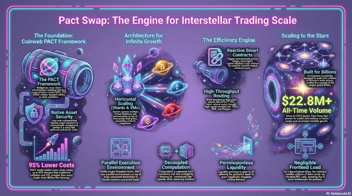 Jizzer0's tweet image. 🔹️ @Pact_Swap revolutionizes trading through Coinweb's PACT. Its parallel execution environment &amp;amp; horizontal sharding allow for massive scaling, targeting millions in daily volume.

This #Decentralized architecture separates computation from consensus, ensuring high capacity.