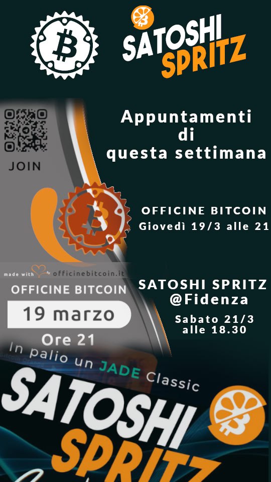 SatoshiSpritzPP's tweet photo. Ultimi appuntamenti della collezione Inverno2026
Martedì 17 - ore 21.00 SatoshiSpritz Connect
Mercoledì 18 - ore 18.00 SatoshiSpritz Miano
Giovedì 19 - ore 21.00 Officine Bitcoin
Sabato 21 - ore 18.30 SatoshiSpritz Piacenza&amp;Parma

No, dico: ma te li vuoi perdere? ⤵️ https://t.co/nanWTzBep1
