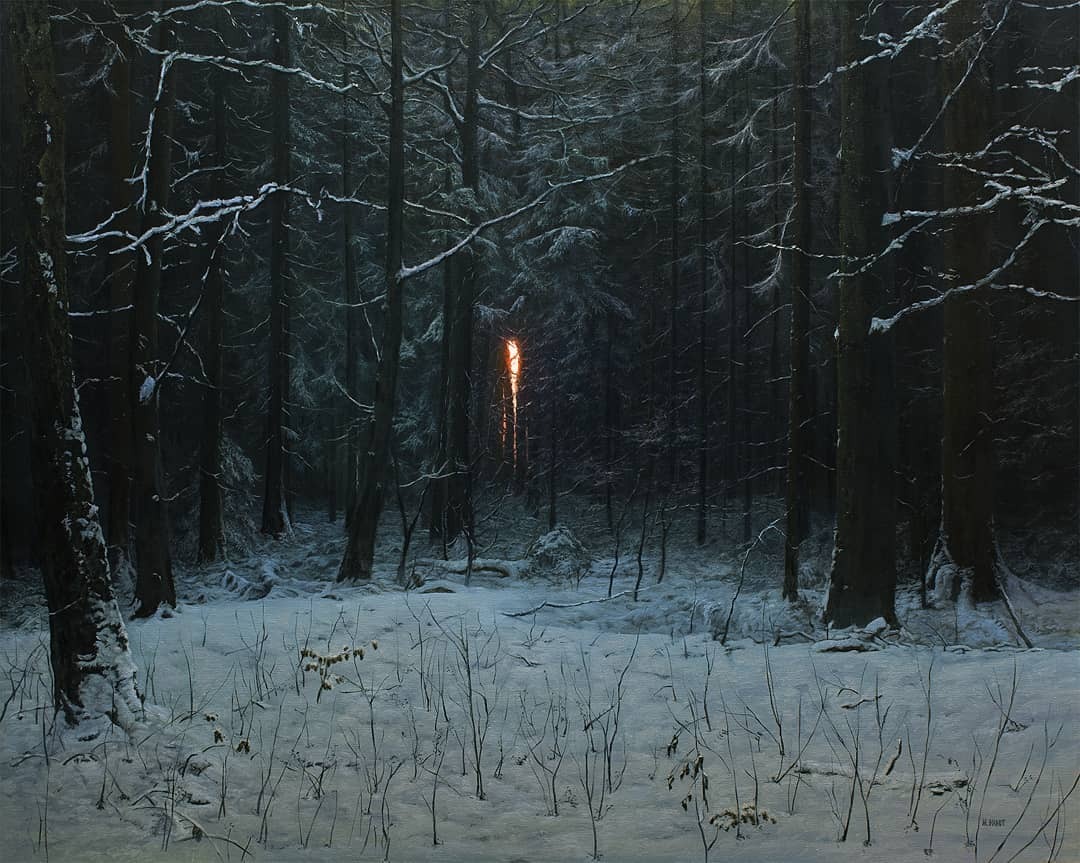 Michael Handt: “Last Light in the Forest”, 2018
Oil on canvas, 100cm x 80cm

Michael Handt (German, 1995)