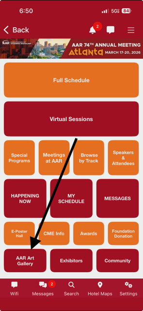 ErinCookeMD's tweet photo. @aaradiol attendees! Check out our AAR Arts & Humanities (AHR) SIG #radart 2026 e-exhibit on the meeting app & share! *see below for where to find it on the app! *You can also see the art on the screens between sessions. 🎨🖼️ https://t.co/vAanzsDONI