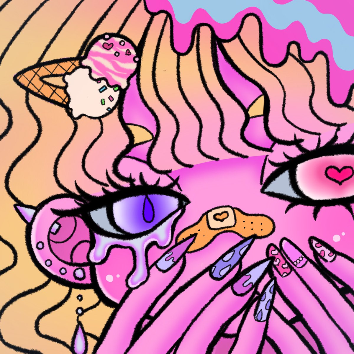 illust_dobyussi's tweet image. 『好きって言って❣️』
"say you love me❣️"

 #altgirl  #neonart  #OC  #illustration