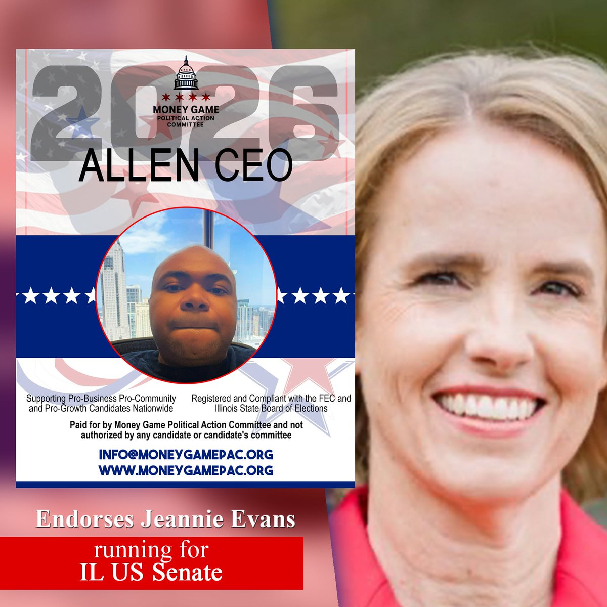 moneygamepac's tweet photo. It's Primary Election Day in Illinois, and we encourage all to Vote for Jeannie Evans @jeannie4il to become the next US Senator for Illinois.

Let's go 💯 https://t.co/T1zFwOxwBu