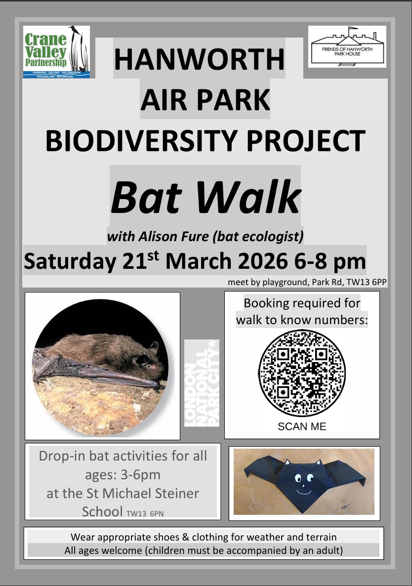 🦇HANWORTH PARK BAT WALK
The Biodiversity project is holding a Bat Walk on Saturday 21st March 6pm-8pm with a drop in session at St Michael Steiner School 3-6pm, for more info click the poster or you can book a place now 

👉 BatwalkHAPMarch2026.eventbrite.co.uk