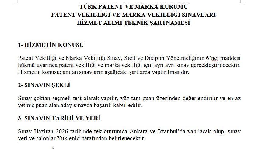 📢 Marka Vekilliği Sınavı için tarih belli oldu.

Türk Patent tarafından ilan edilen “Patent Vekilliği ve Marka Vekilliği Sınavları Organizasyonu” ihalesiyle birlikte, sınavın 📅 Haziran 2026’da 📍 Ankara ve İstanbul’da yapılacağı kesinleşti.

Detaylar için Kamu İhale Kurumu'nun