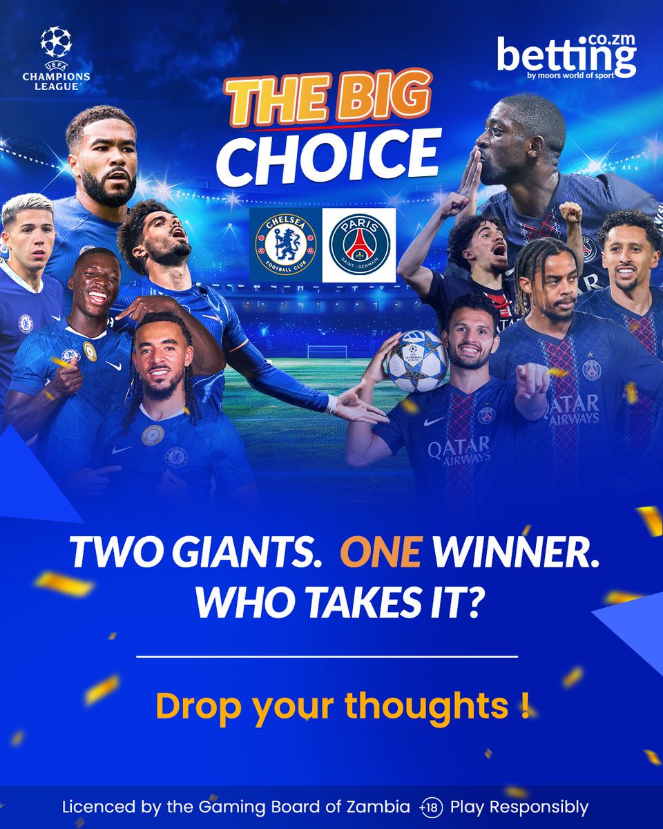 mwos_zambia's tweet photo. A blockbuster clash awaits โฝ๐ฅ
Chelsea FC face Paris Saint-Germain in a night of top European football.
Who are you backing?
#MWOS #MWOSZambia #TheHomeOfSports #CommentBelow #footballpredict #ChooseOne #LetUsKnow #GameOn https://t.co/FjGPzLUfiq