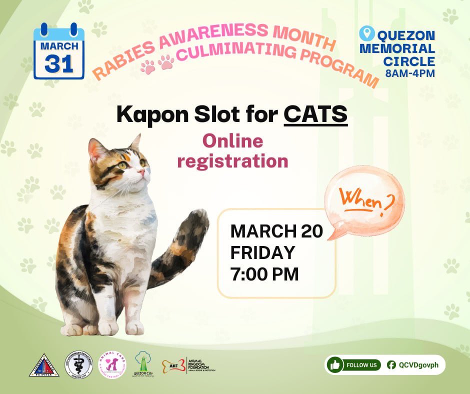 QCGov's tweet photo. 🐾 Rabies Awareness Month Culminating Program 2026 💉

In celebration of Rabies Awareness Month, the Quezon City Veterinary Department invites all QC furparents to our Culminating Program on March 31, 2026 (Tuesday), 9:00 AM – 4:00 PM. https://t.co/tV17DcthLb