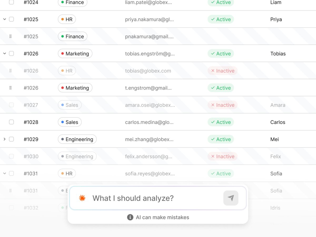 Analyze your data - AI integrated into a table datasets
