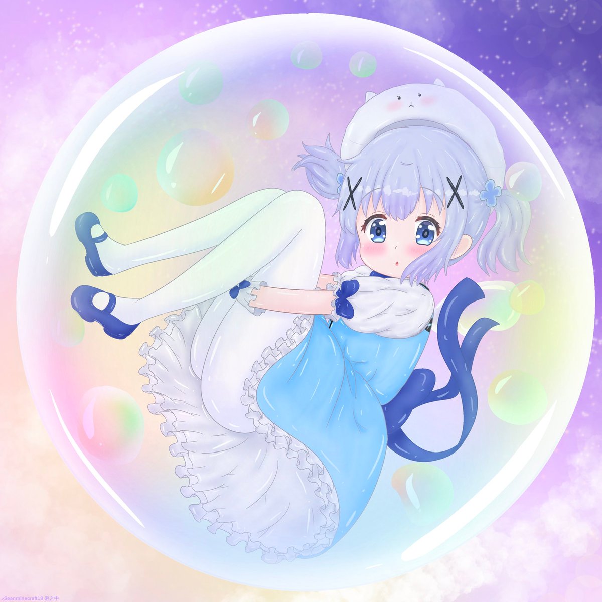 seanminecraft2's tweet image. 可愛的小智乃在泡泡史萊姆中靜靜地飄浮(舊圖再揭)🫧 #gochiusa #ごちうさ