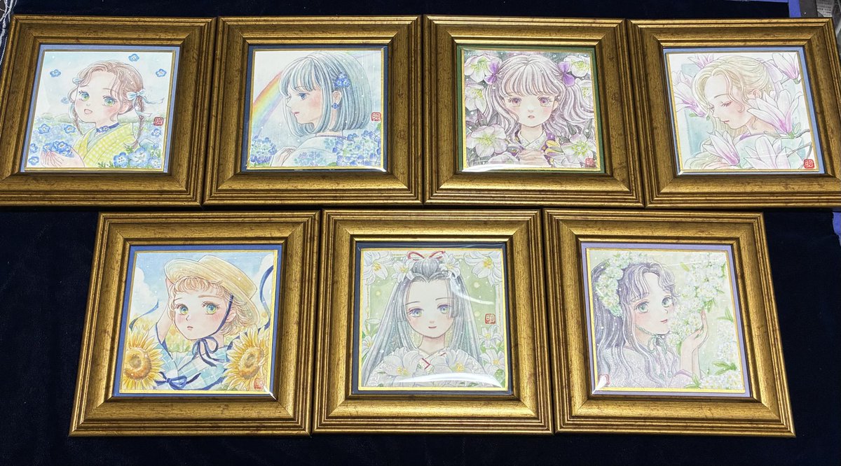額装しました。意外と結構時間かかしました😓でも台紙の色も絵と合わせ