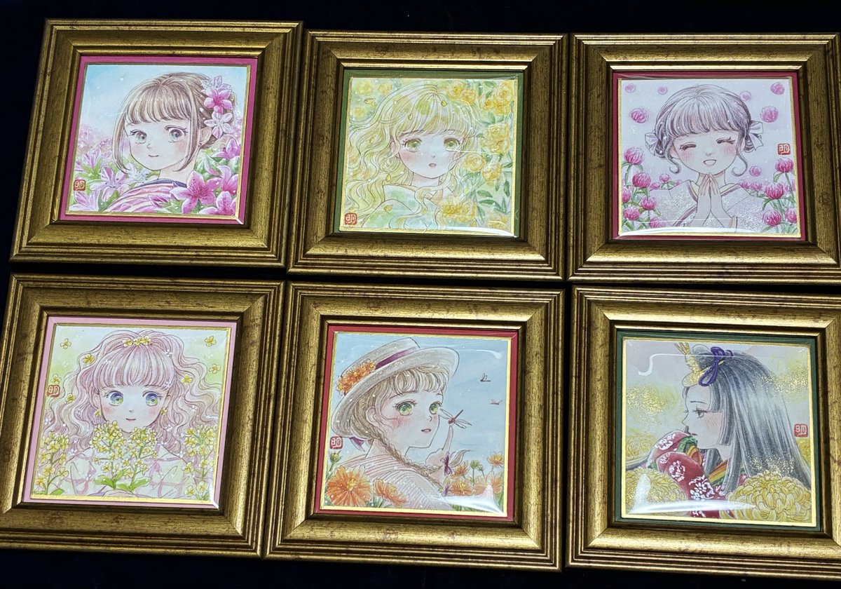 額装しました。意外と結構時間かかしました😓でも台紙の色も絵と合わせ