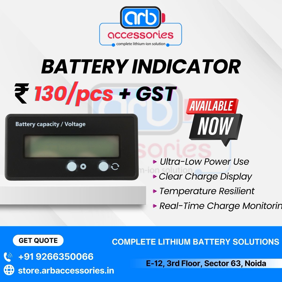 arb_ltd's tweet image. 🔋 Battery Indicators – Monitor Your Power Easily

🔹 Battery Indicator (Digital)
Digital display for quick and accurate battery voltage and capacity monitoring.

🔹 Battery Indicator

🛒 Available at ARB Accessories
🌐store.arbaccessories.in/category/batte…

#ARBAccessories #BatteryIndicator