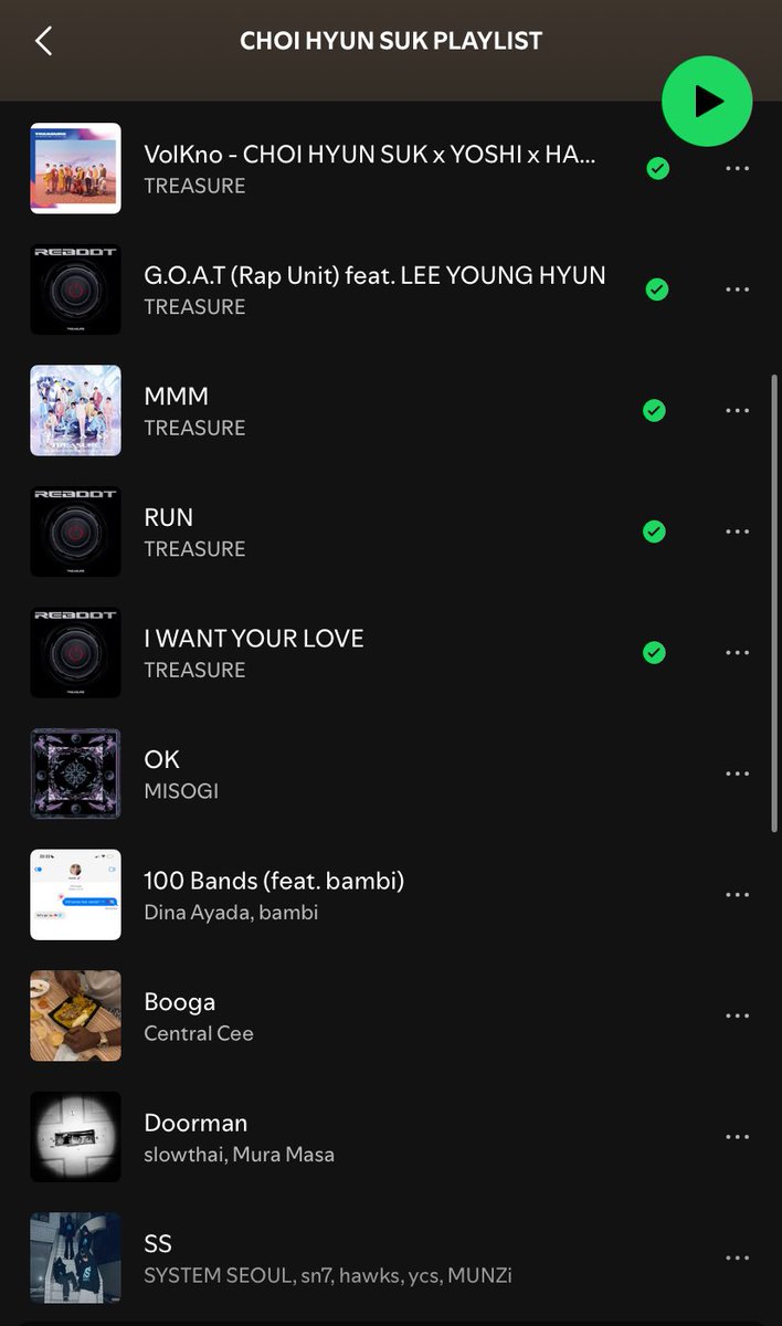 choi hyunsuk’s boost playlist 🎧 #최현석 

🎵 VolKno (JP) - TREASURE Hyunsuk Yoshi Haruto
🎵 G.O.A.T - TREASURE Hyunsuk Yoshi Haruto
🎵 MMM (JP) - TREASURE
🎵 RUN - TREASURE
🎵 I WANT YOUR LOVE - TREASURE
🎵OK - Misogi
🎵 100 Bands - Dina Ayada (feat. Bambi)
🎵 Booga - Central