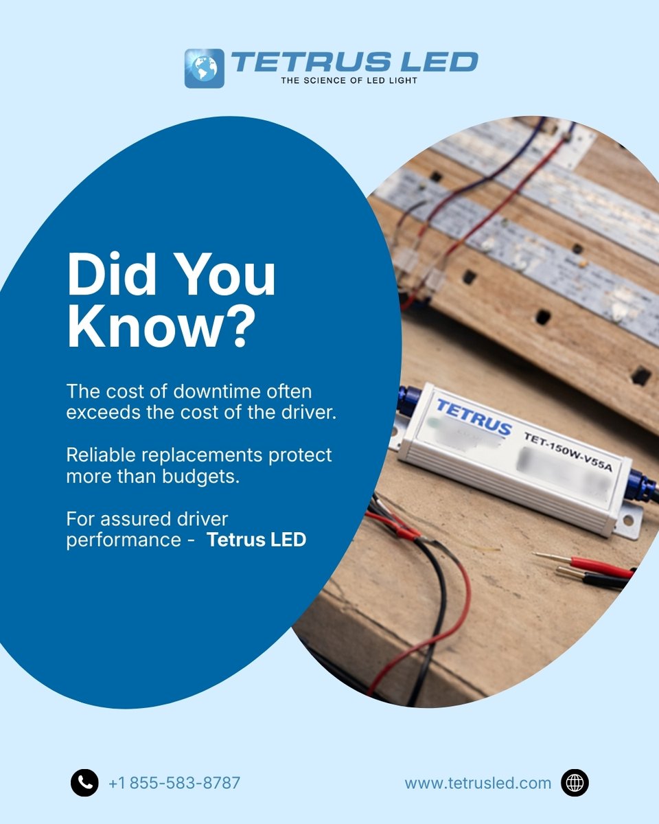 TetrusOfficial's tweet image. Downtime costs more than components. Choosing reliable LED drivers helps avoid repeat failures and lost time.

#LEDDrivers #LightingReliability #DowntimeCosts #ElectricalMaintenance #LEDLighting #CommercialLighting #IndustrialLighting #TetrusLED