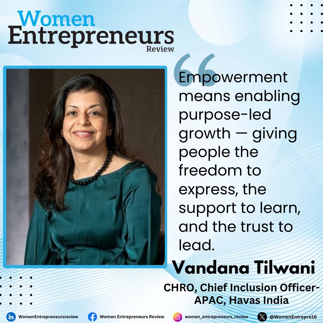 WomenEntrepre16's tweet image. Empowering Cultures That Celebrate Diversity, Purpose &amp;amp; Growth

Vandana Tilwani, CHRO, Chief Inclusion Officer- APAC, @Havas

Read More: lnkd.in/gt92CqmE

#sustainablebusiness #leadershipinsights #growthandinnovation #leadershipaccountability #womenledleadership