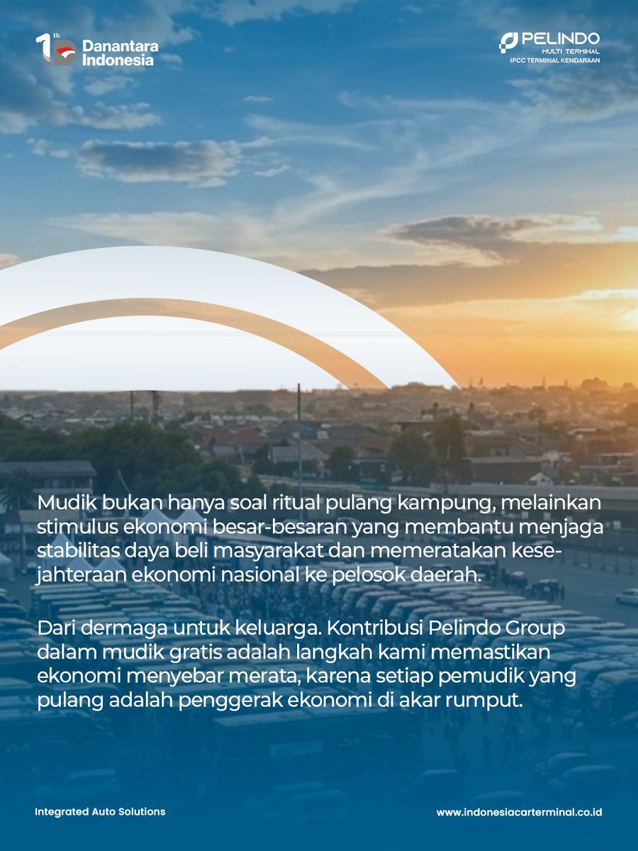 IPCCarTerminal's tweet image. Mudik selalu lebih dari sekadar perjalanan pulang. Ia adalah cerita tentang rindu yang akhirnya menemukan jalan, tentang harapan yang diantar hingga ke pelukan keluarga.

#IPCCIntegratedAutoSolutions #IPCCTerminalKendaraan #PelindoGroup #MudikGratis2026