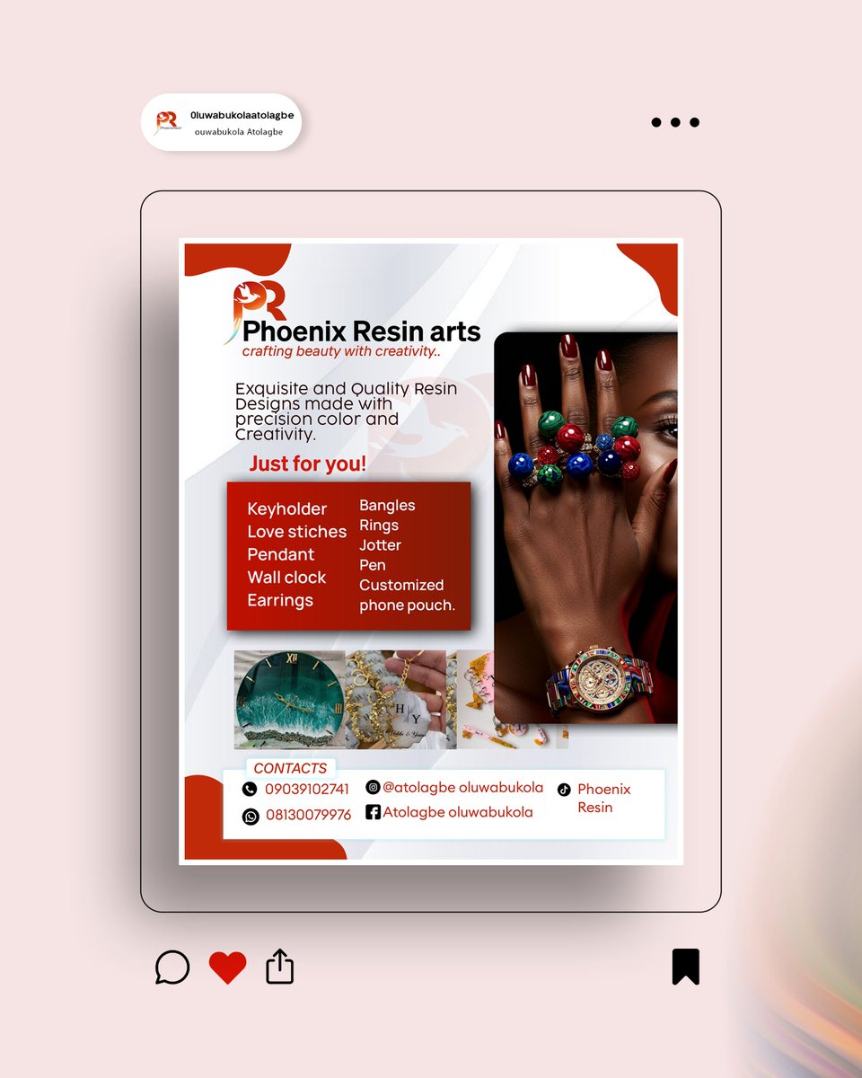 J_samdesigns's tweet photo. Clean visuals. Strong brand presence. Client satisfied. ✅
Another one delivered with precision for Phoenix Resin Arts.
#100DaysChallenge #DayDesign #ClientWork #GraphicDesign #Branding #LogoDesign #DesignLife #CreativeProcess #VisualIdentity #DesignInspiration https://t.co/pbtIPQgx97