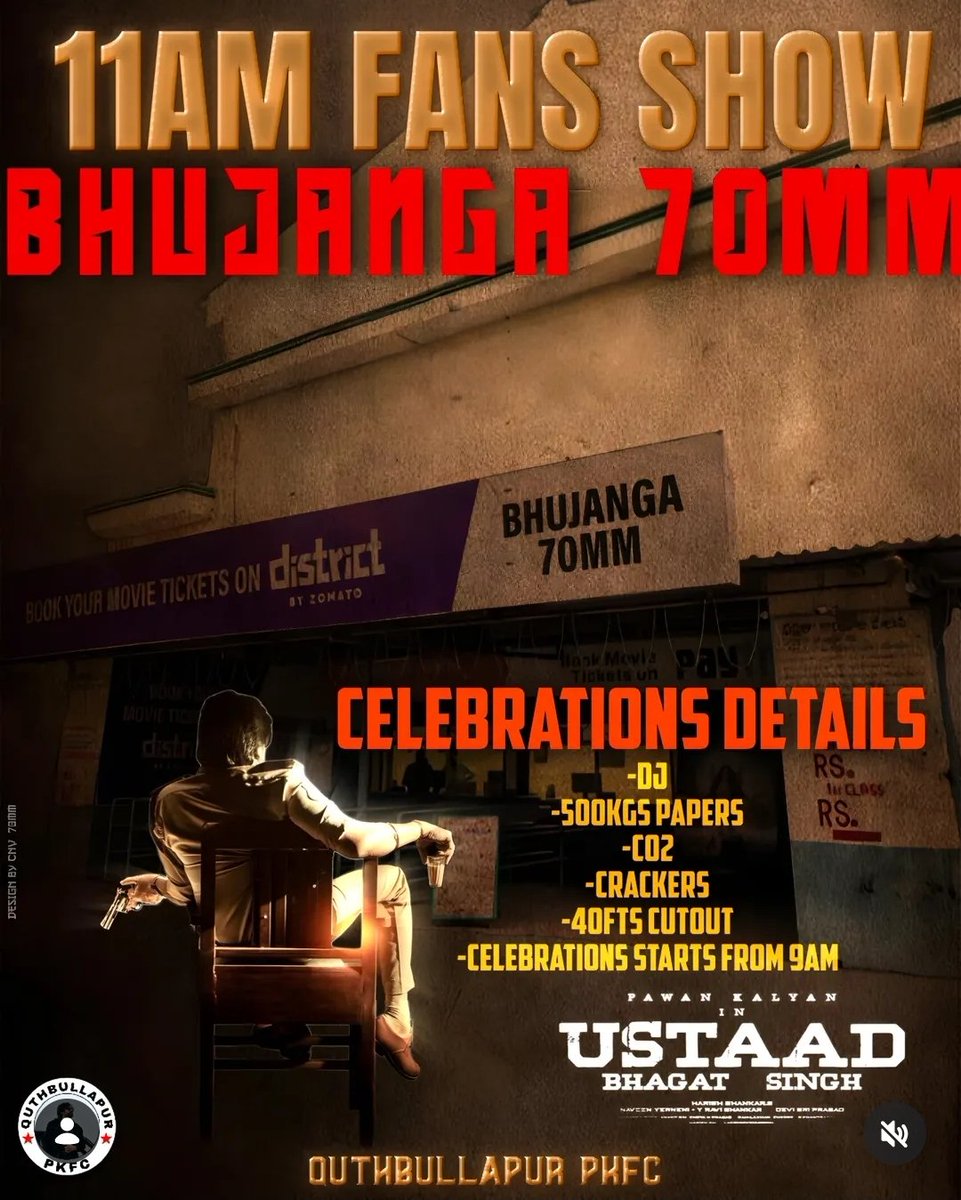SravanthSS1's tweet photo. Fans show one ticket available interested one dm. 
. 
. 
. 
. #UstaadBhagatSinghBookings #bhujanga70mm #pawankalyan https://t.co/KleN8SOIDp