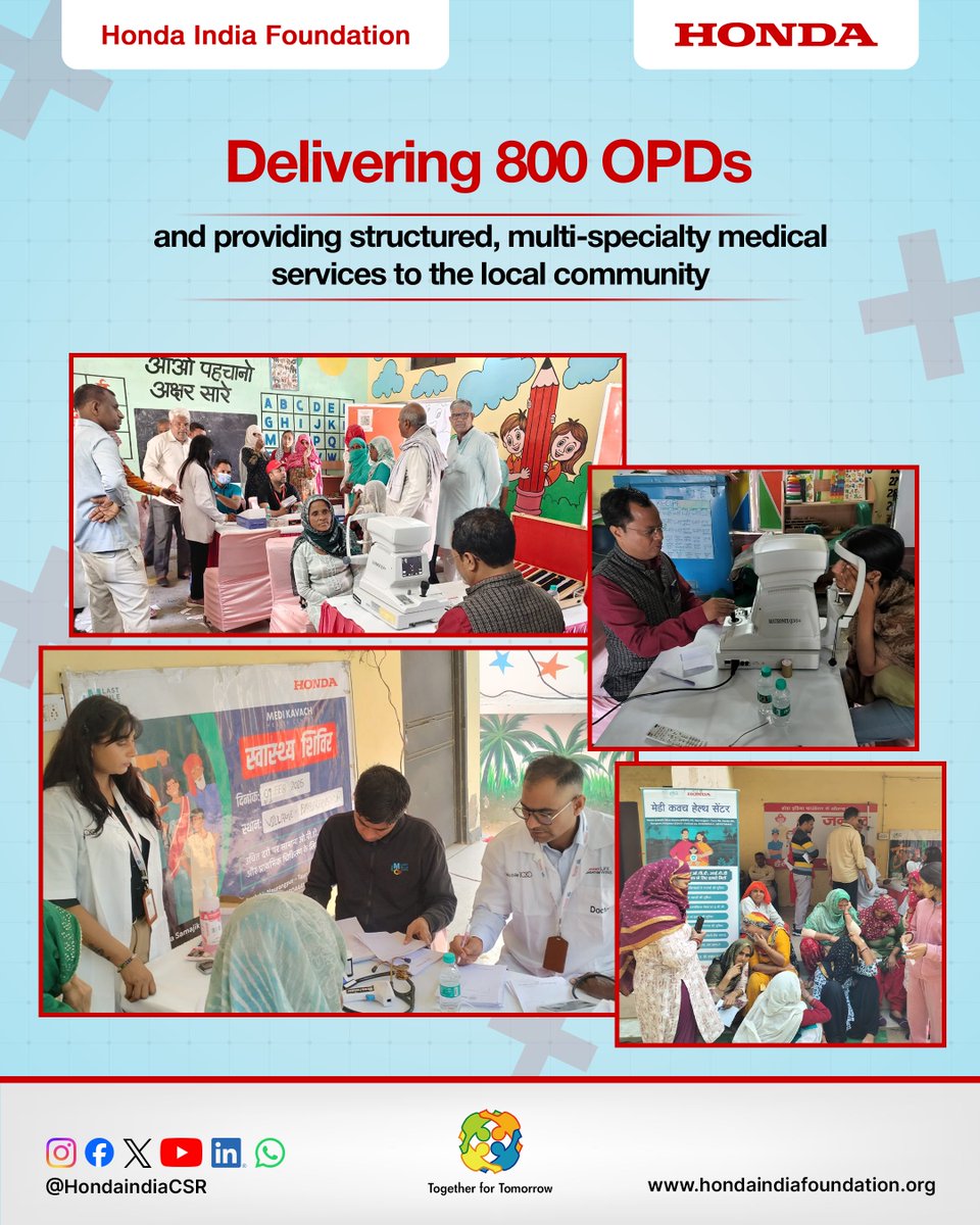 When healthcare reaches the grassroots, communities grow stronger.

Honda India Foundation organised a Health Mela at Gram Panchayat Bagnaki (Manesar), Haryana, delivering 800 OPDs and enabling access to essential multi-specialty healthcare services.

The initiative brought