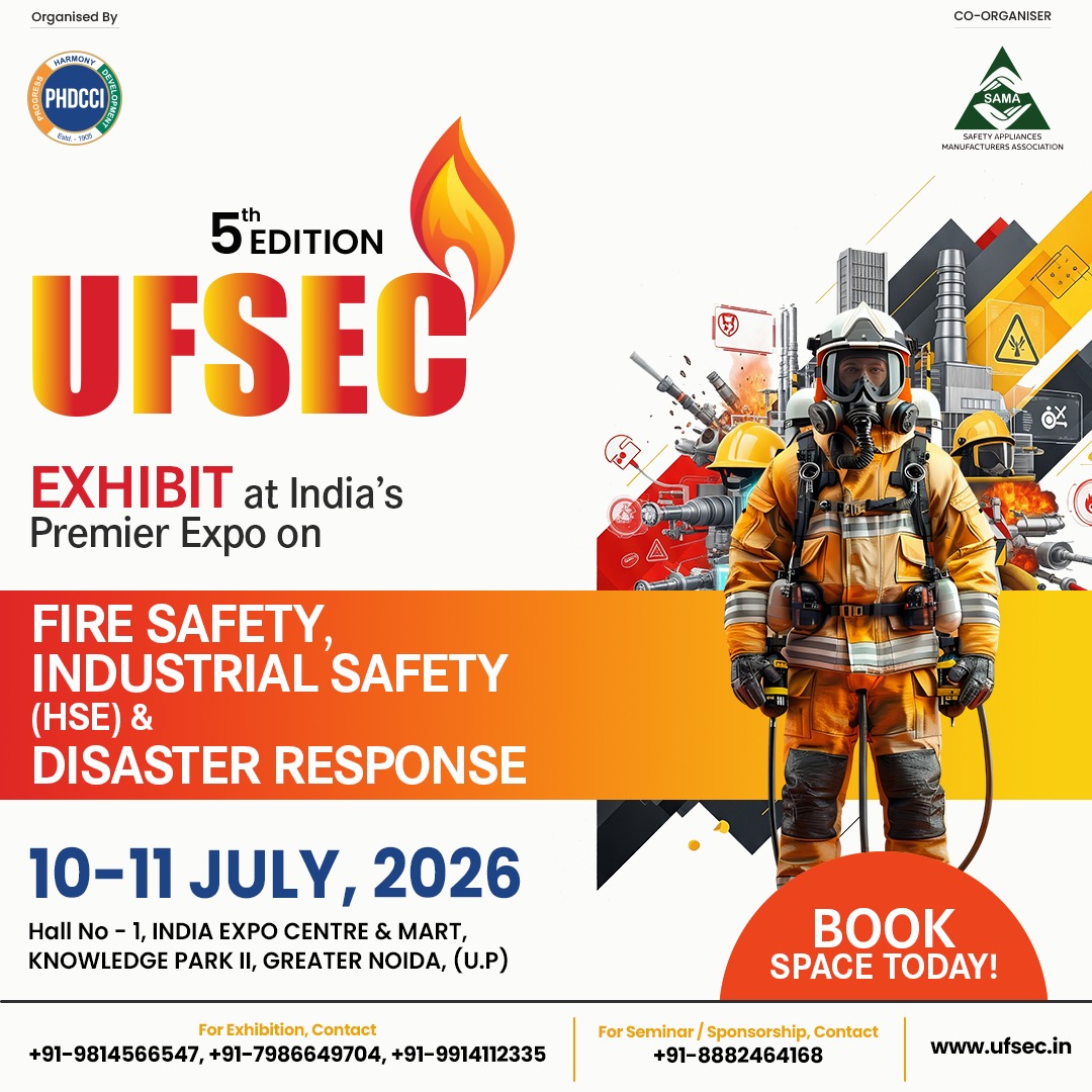 UFSEC_'s tweet photo. Experience India’s premier platform for fire safety, industrial safety (HSE), and disaster response—where innovation meets real‑world readiness.

#UFSEC2026 #UFSEC #NextGenProtection #FireSafety #IndustrialSafety #HSE #DisasterResponse #WorkplaceSafety #SafetyFirst https://t.co/HCh9phLbjI