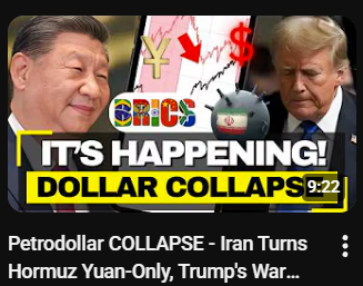El; Petrodollar COLLAPSE - Iran Turns Hormuz Yuan-Only, Trump's War Kills Dollar System
youtube.com/watch?v=beqs6a…