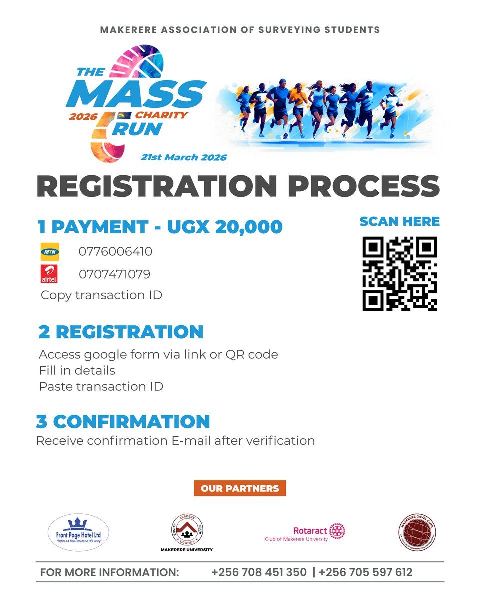 muksurveyors's tweet photo. We are proud to officially announce the MASS Charity Run 2026, scheduled for 21st March 2026, within Makerere University.

How to get involved:
Register as a runner (runners kit available)
Partner or sponsor the event
Share this initiative within your networks

#MASSCharityRun https://t.co/Z17lqczWuN