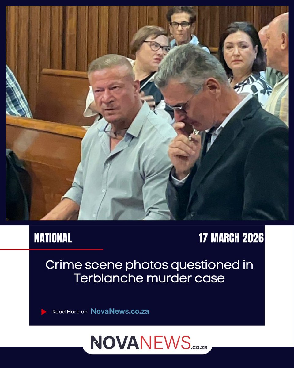 The Terblanche trial continues with crime scene images challenged during cross-examination in the Gqeberha High Court, raising doubts over the evidence presented.
 
Follow us &amp; read more at ow.ly/JL0L50Yv6Ff
 
#NovaNews #TerblancheCase #GqeberhaHighCourt #CrimeSceneImages