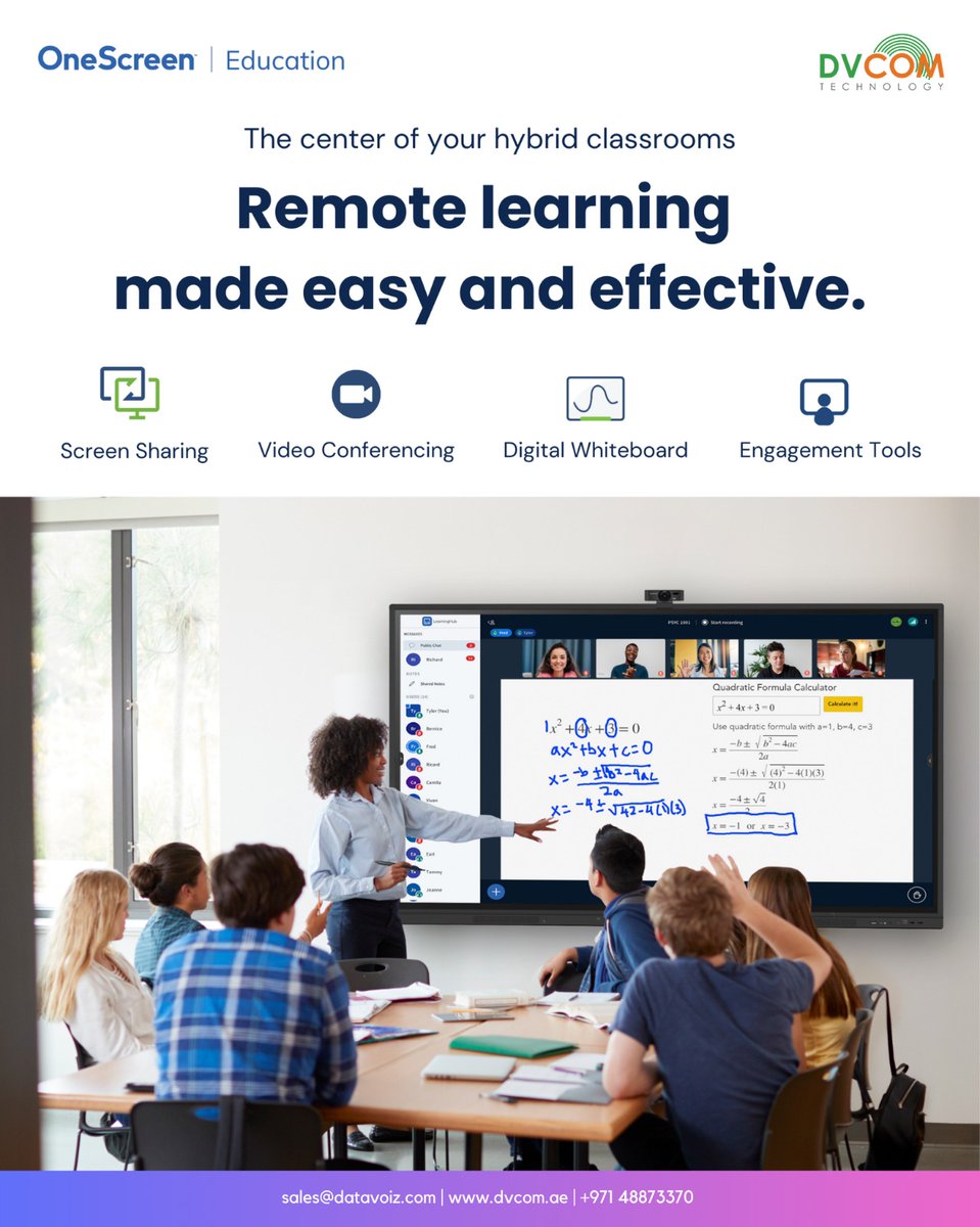 DvcomTechnology's tweet photo. Remote learning shouldn’t mean zero engagement. Upgrade to #OneScreen for interactive, seamless hybrid classrooms that actually keep students involved.
Contact DVCOM Technology:
📞 +971 4887 3370
🌐 https://t.co/Duxt0vTkGV
#DVCOMTechnology #RemoteClasses #EdTech #HybridLearning https://t.co/w2p2WY5uns