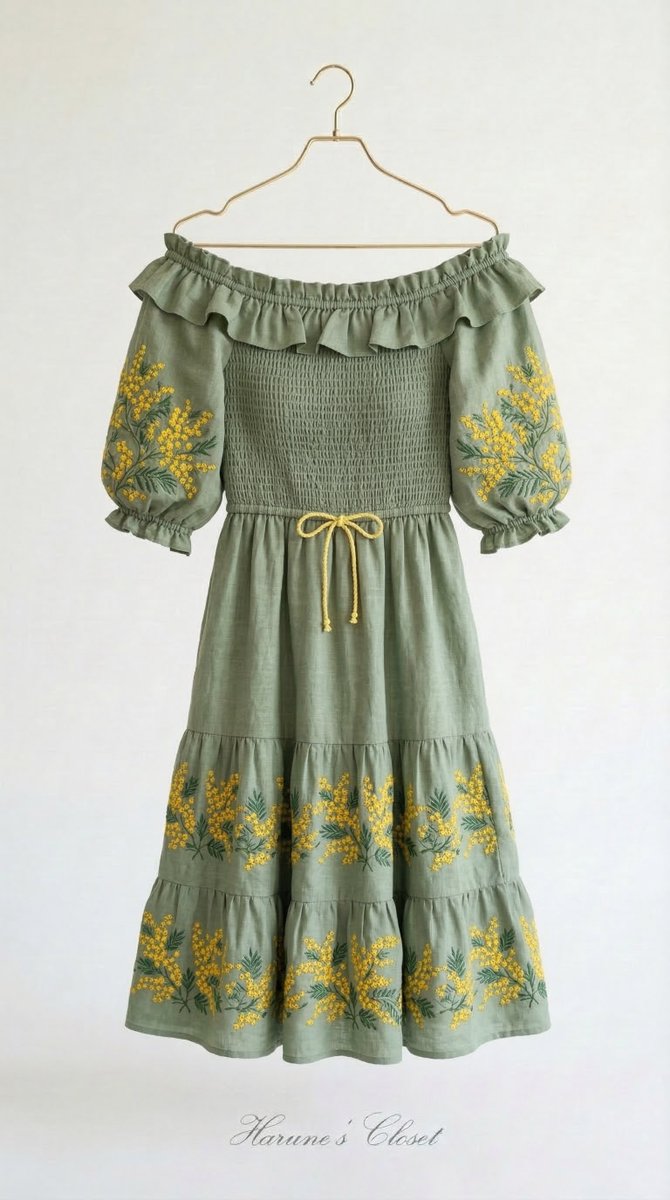 harune_closet's tweet image. 新作✨ミモザのオフショルワンピース♩

ミモザを繊細な刺繍で表現しました。大胆なデコルテと、ボディに優しくフィットするシャーリング。甘すぎない「大人かわいい」。どこから見ても可憐なシルエットです。

Now available in 4 colors.

#harunecloset #digitalfashion #春コーデ