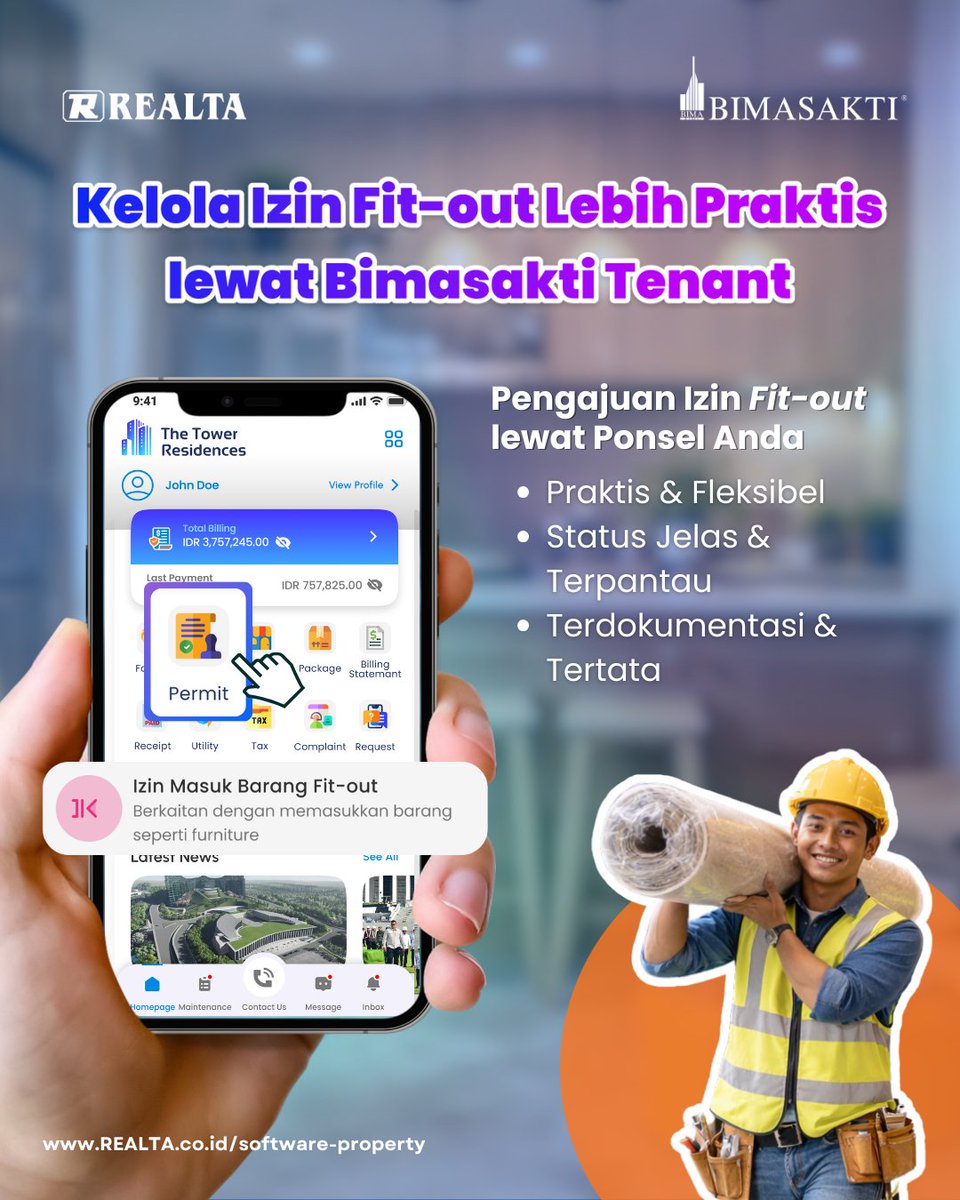 Realta_OneSol's tweet photo. Proses izin fit-out sering kali melibatkan berbagai tahapan administrasi yang perlu dicatat dengan jelas. Tanpa sistem yang terintegrasi, pengajuan &amp; pemantauan status dapat menjadi kurang efisien.

Melalui Bimasakti Tenant, pengajuan izin fit-out dapat dilakukan melalui ponsel. https://t.co/V7IxLEIGAv