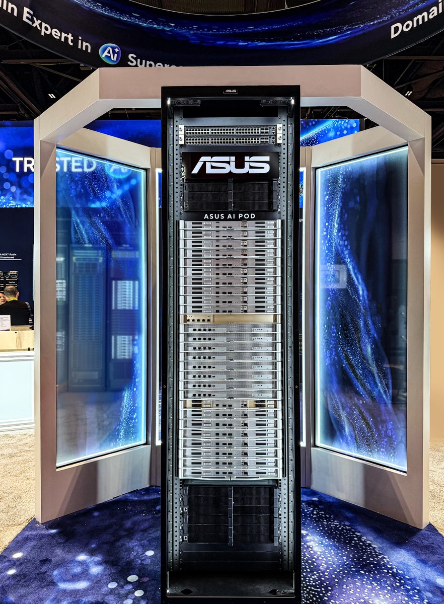 ASUSUSA's tweet photo. 🚀 Honored to host Jensen Huang at the ASUS booth during #NVIDIAGTC 2026!

Powered by @NVIDIA Vera Rubin, ASUS delivers flexible AI. From liquid-cooled NVL72 to Ascent GX10, see scalable, secure AI in action.

📍Explore more at booth #421
#aiinfrastructure #aisupercomputer https://t.co/4TQ7OOjpyI