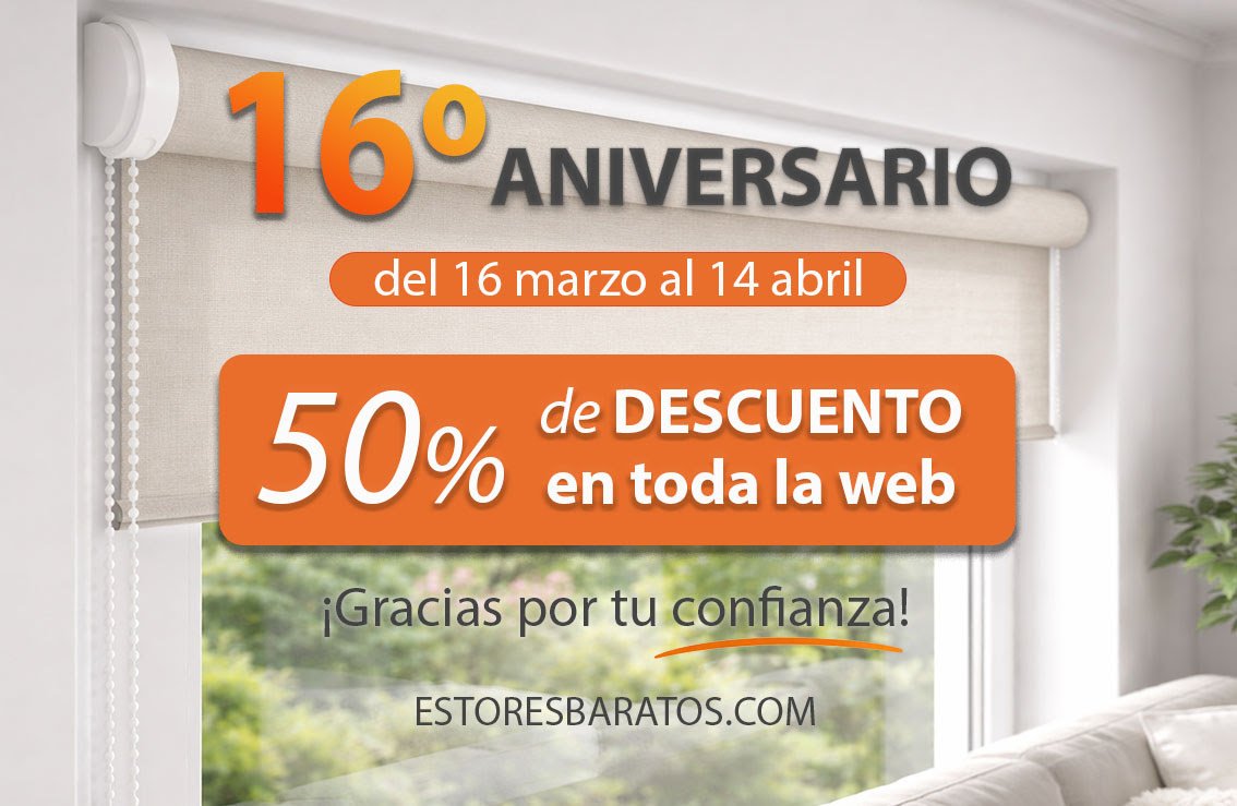 estores_baratos's tweet photo. Dieciséis años después, seguimos siendo Estores Baratos.
Y lo celebramos contigo rebajando todos nuestros precios a la mitad.
https://t.co/QKuL7bEh9u
#birthday #sale #deco https://t.co/MwLpaXq5eh