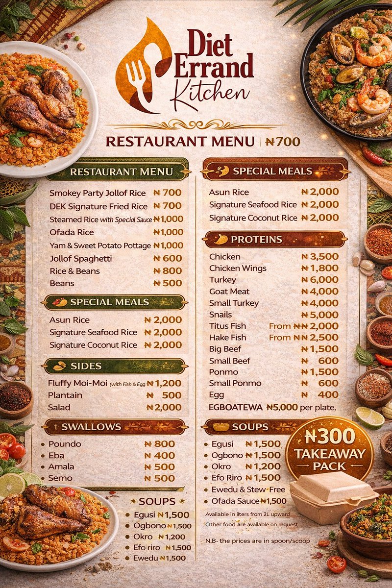JoeGreat4568's tweet photo. Get all your favorite meals in one place Diet Errand Kitchen is here to serve you better if you're around Osogbo and neighboring towns. We deliver at a goal for more enquiries kindly reach out  08130068445 https://t.co/v4yEcpoDQs