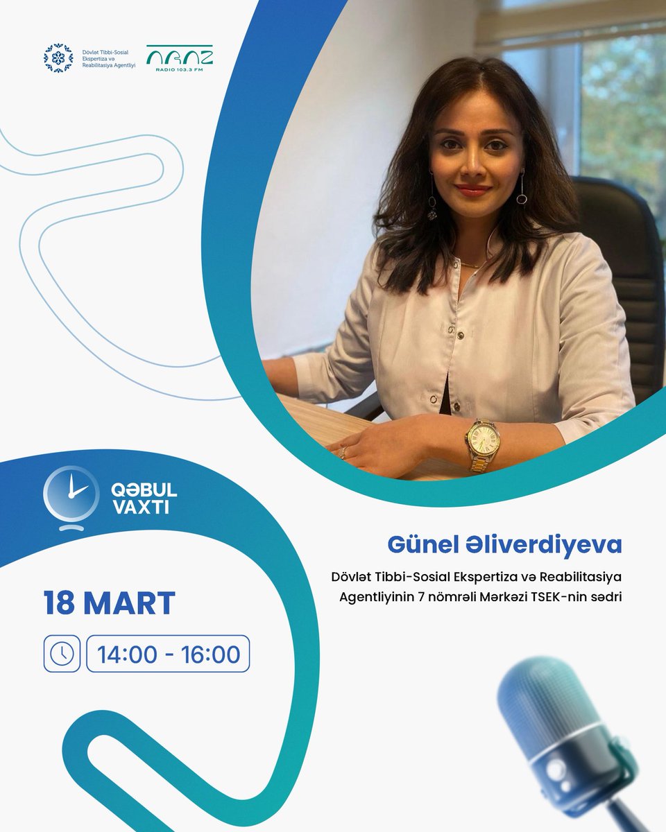 Dövlət Tibbi-Sosial Ekspertiza və Reabilitasiya Agentliyi və Araz FM-in birgə əməkdaşlığı ilə 18 mart saat 14:00-da “Qəbul vaxtı” efirdə olacaq.

#DTSERA #ArazFM #QəbulVaxtı