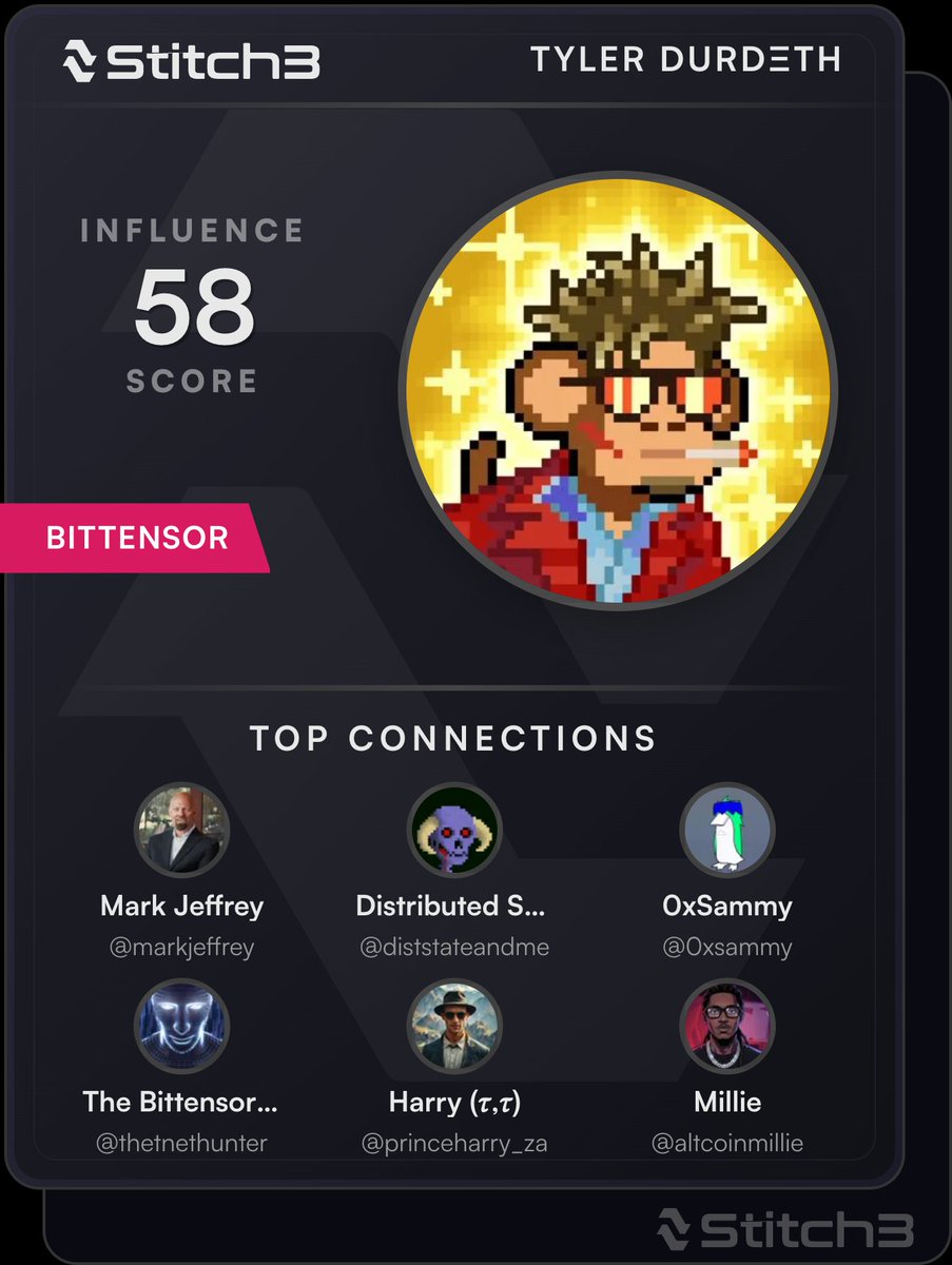 This is the first InfoFi platform I am going to pay attention to, because it is built by the right people with the right tools.

Still got a bit of work to do on my influence score 😅

<a href="/Stitch3_ai/">Stitch3</a>, powered by the Bittensor network