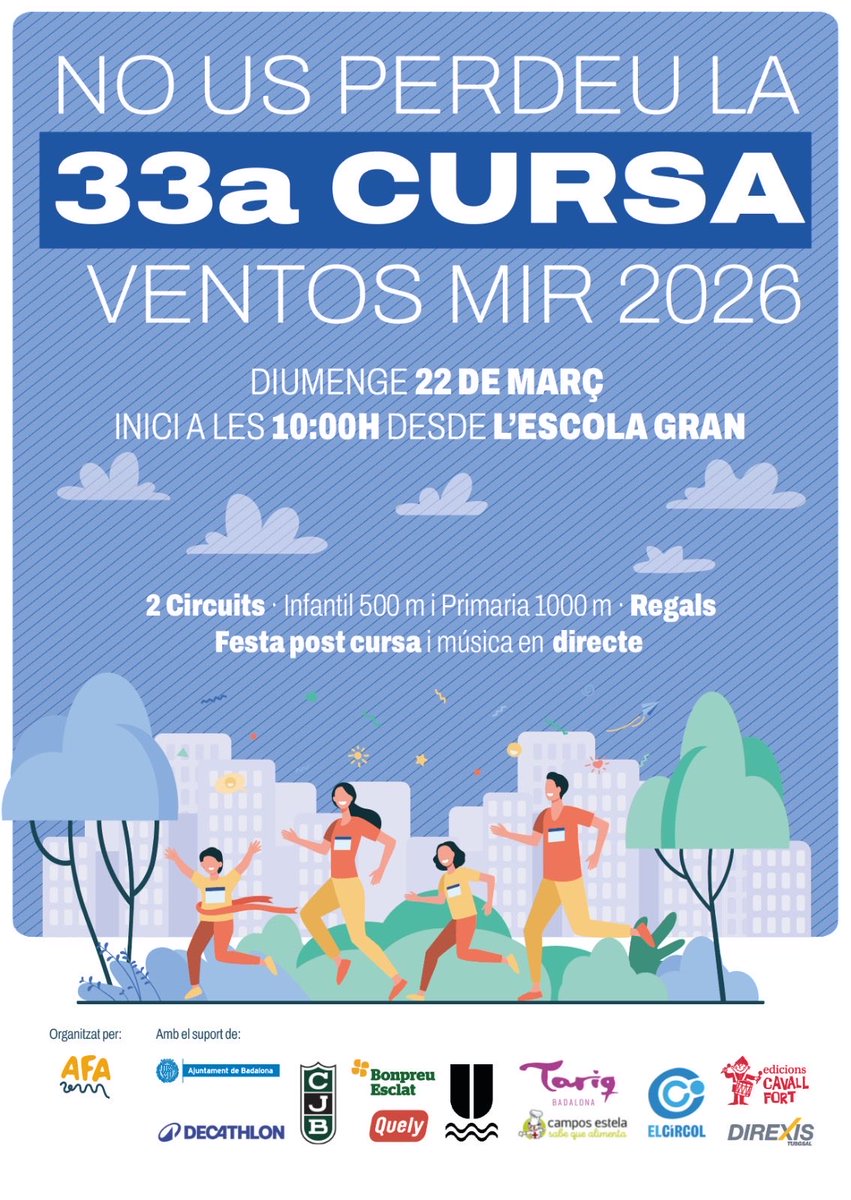 VentosMir's tweet photo. 33a Cursa Ventós Mir!! 
Oberta a tots els infants de la ciutat 

Inscripcions -> https://t.co/XoFiCaHxB6 https://t.co/RkimjLc4d0