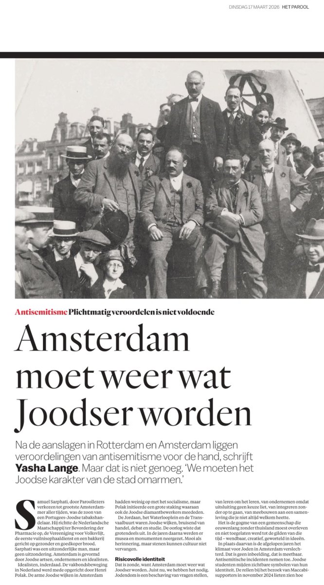 RonnyNaftaniel's tweet image. Mooi stuk #YashaLange in Parool: “het niet genoeg om alleen in woorden afstand te nemen van een aanslag en plichtmatig te zeggen dat er in deze stad geen plek is voor #antisemitisme. Zeker van al die mensen die de afgelopen maanden een klimaat hebben laten ontstaan waarin