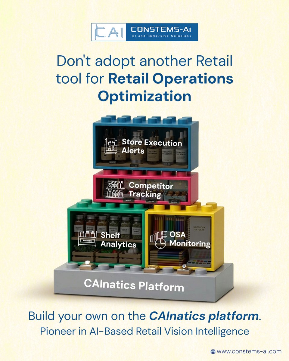 ConstemsAI's tweet photo. Retail execution doesn’t need more tools.
It needs the right platform.

Build your retail intelligence on the CAInatics platform.

Schedule a demo
https://t.co/BSaiseMmFY

#ConstemsAI #RetailAI #RetailAnalytics #ComputerVision #ImageRecognition #AIPlatform https://t.co/NKWPzFoK7t