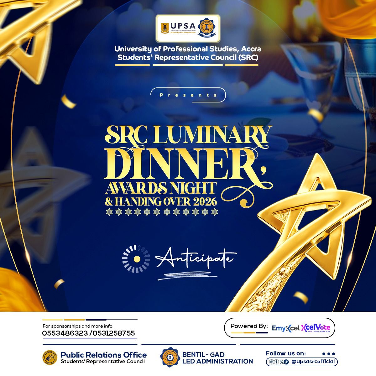 upsasrcofficial's tweet photo. SRC LUMINARY DINNER,AWARDS NIGHT AND HANDING-OVER 2026.
Anticipate 🎉.#studentleadership #src #handingover https://t.co/N3huER1SeO