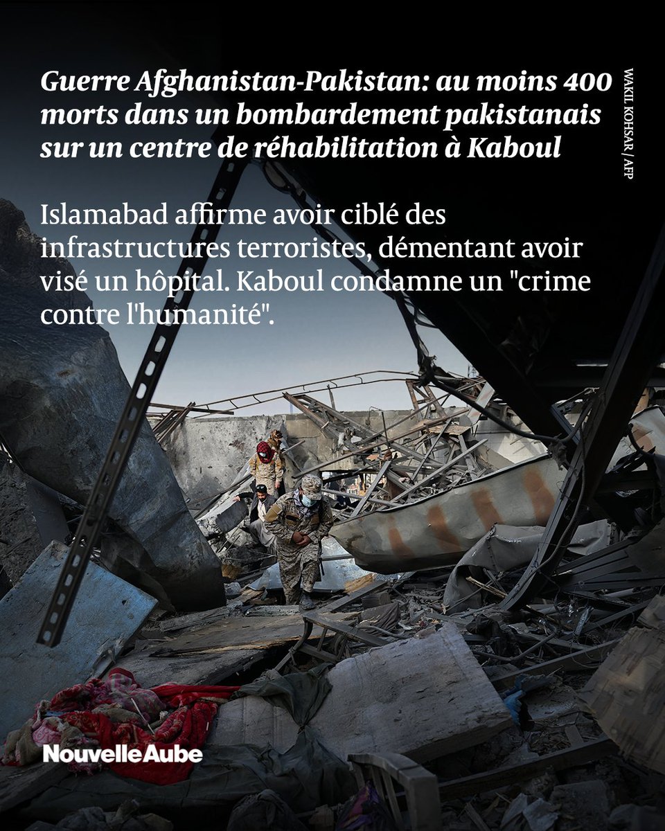 nouvelleaubefr's tweet photo. Le #Pakistan bombarde un centre de désintoxication à #Kaboul, faisant au moins 400 morts.

Islamabad dit avoir visé des infrastructures terroristes. Kaboul dénonce un crime contre l'humanité. https://t.co/dAJuoV4h2F