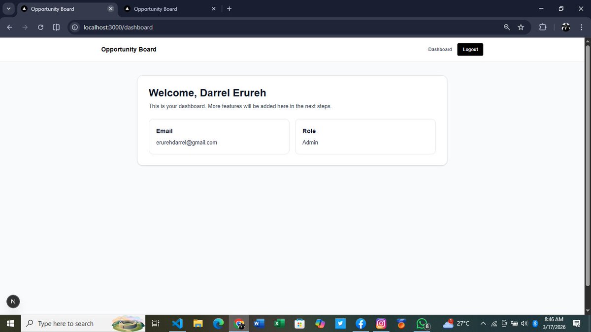 darrelbuilds's tweet photo. Phase 4 ✅

Admin dashboard now supports create, edit, and delete opportunities.

Next: Phase 5 — User Features https://t.co/yU25dYdnGR