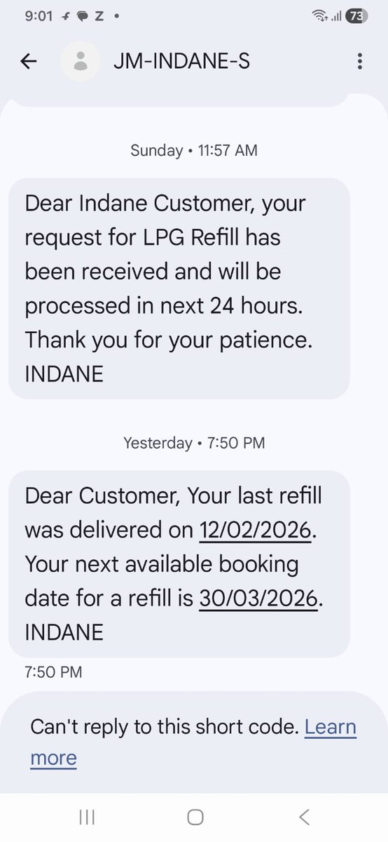 MSadana's tweet photo. Hello @IndaneDO , has the waiting period been revised to 45 days? if not, please rectify the error in your system so that I can book a refill. @IndianOilcl @IOCL_UP . Please DM if you want to discuss. https://t.co/1SPDq9vxWC