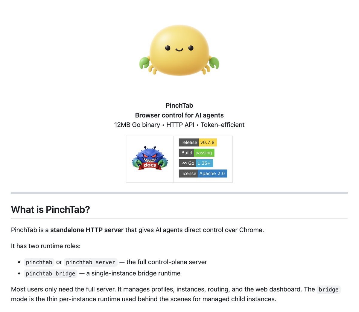 🚨Holy shit... someone just gave AI agents full browser control.

It's called PinchTab and it lets your agent nav, click, fill, and extract web data without screenshots.

No Playwright setup. No Selenium. No 10,000-token page dumps.

→ 800 tokens/page (5-13x cheaper than