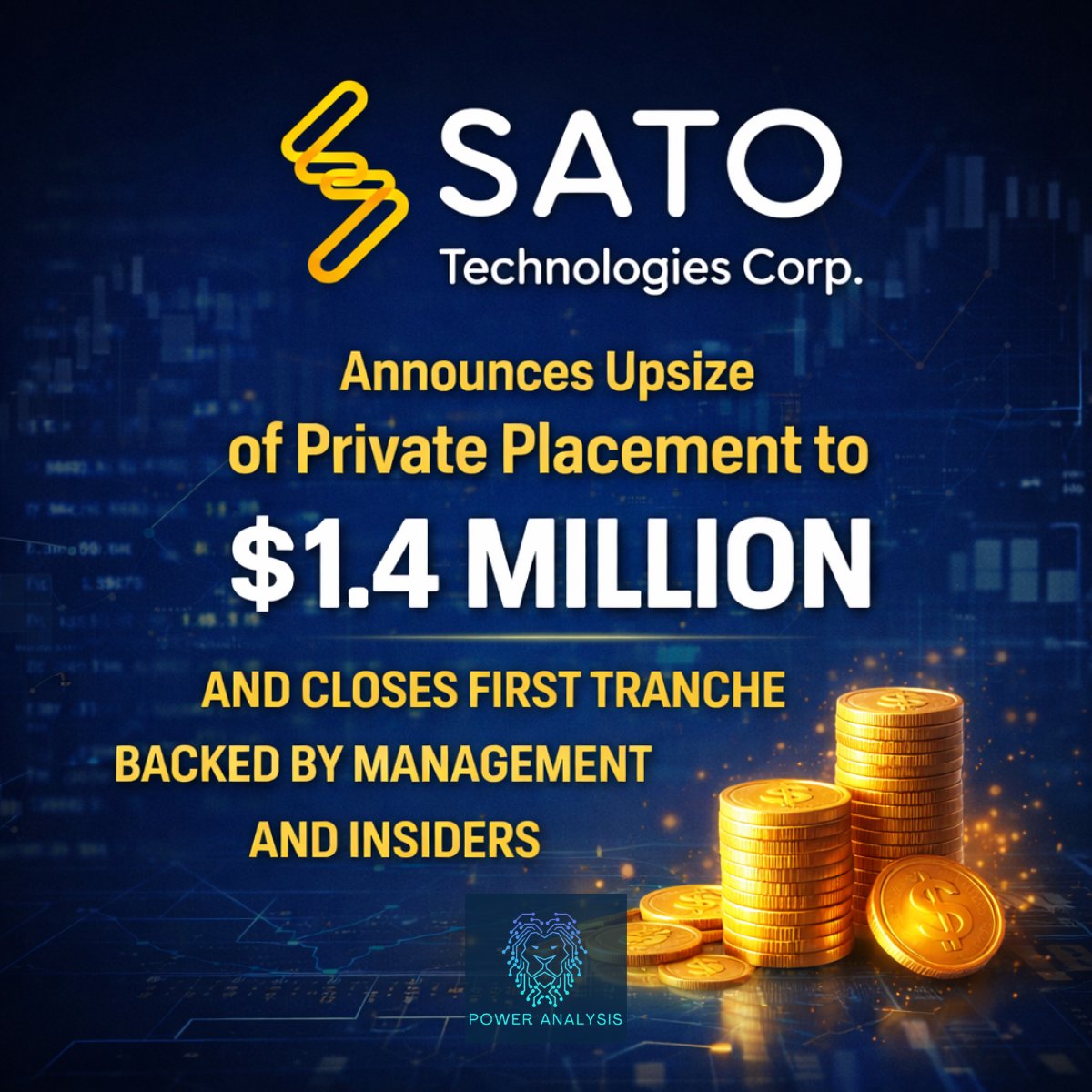 power_analys1s's tweet image. 💰 @SATO_Compute (TSX.V: SATO) upsizes its private placement to C$1.4M and closes a C$867K first tranche with strong insider backing from management and the board. #BitcoinMining #Financing #Bitcoin $SATO

Read more: powermininganalysis.com/sato