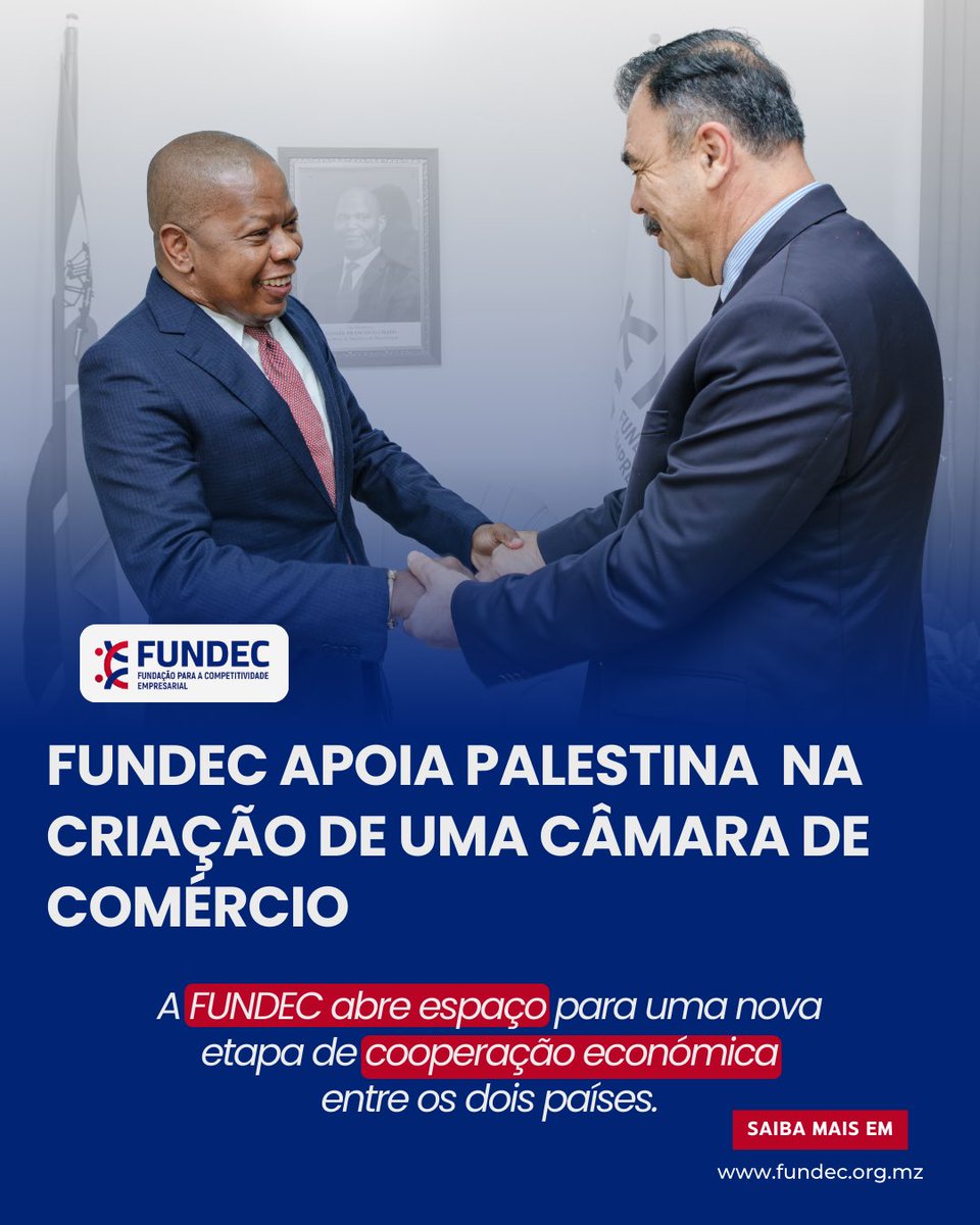 Fundec_mz's tweet image. A FUNDEC abre espaço para uma nova etapa de cooperação económica entre Moçambique e Palestina.
fundec.org.mz

#economia 
#fundacao 
#competitividade