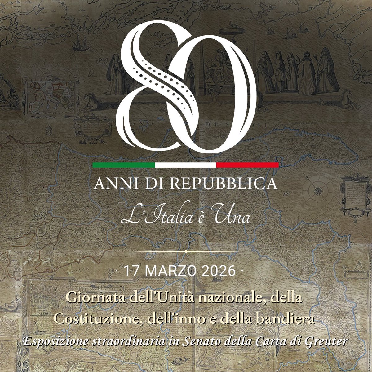 #LItaliaèUna. Il #Senato celebra la Giornata dell'#UnitàNazionale, della #Costituzione, dell'#Inno e della #Bandiera con una pagina web dedicata al #17marzo e alla prossima esposizione straordinaria a #PalazzoMadama della seicentesca Carta di Greuter senato.it/CESUS/17marzo2…