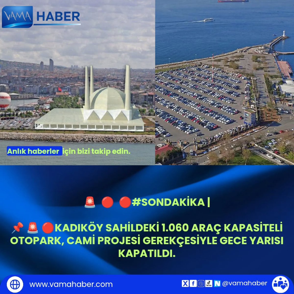 Kadıköy sahildeki 1.060 araç kapasiteli otopark, cami projesi gerekçesiyle gece yarısı kapatıldı.. #vamahaber #kadıköy #kadıköysahil #kadıköysahilcami #istanbul