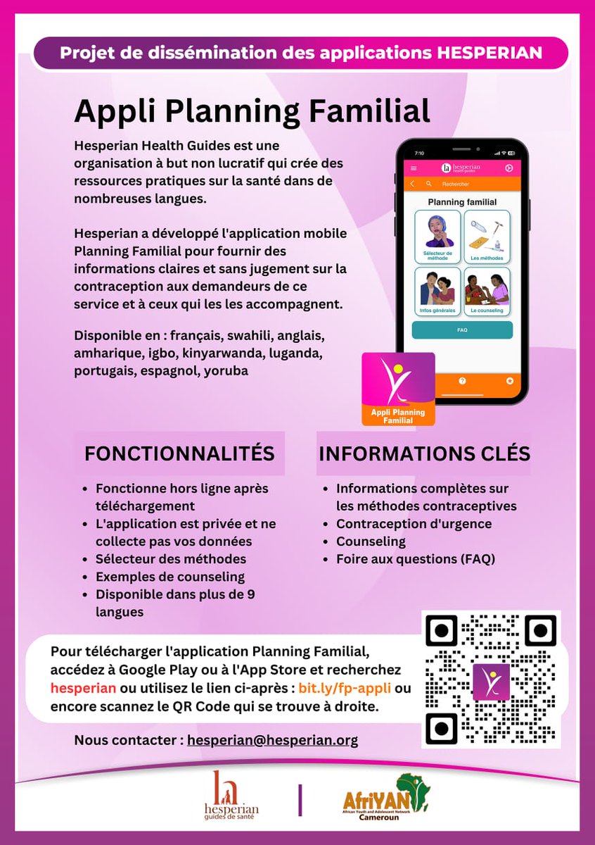 Planifie ta vie facilement découvre toutes les infos sur la contraception et la planification familiale .Telecharge l’app et prends le contrôle de ta santé reproductive des aujourd’hui !!….🙂‍↔️
#Hesperian 
#SantéPourTous
#AccésALInformation
#FamilyPlanningApp 
<a href="/hesperianappli/">Applis Hesperian- Santé Reproductive</a>